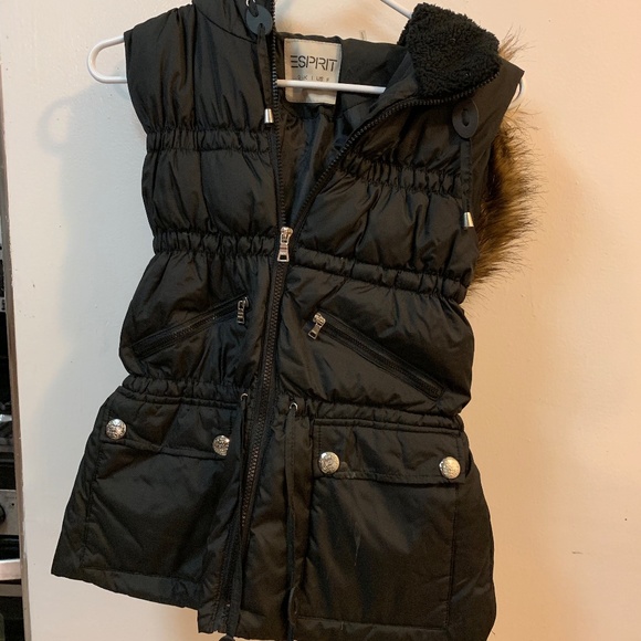 Esprit Jackets & Blazers - Esprit Black Puffer Vest with Hoodie and Fur